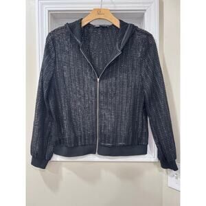 Zara Openwork Airy Mesh Black Zip Up Bomber Jacket